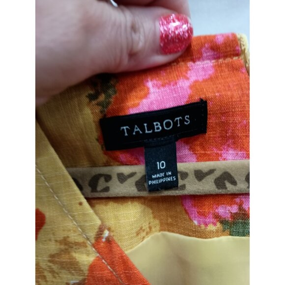 Talbots Womens Shift Dress Size 10 Multicolor Floral Cotton Sleeveless Preppy - Picture 4 of 10